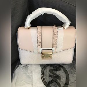 Michael Kors Sloan Medium Top Handle Leather Satchel Purse $298, Soft Pink